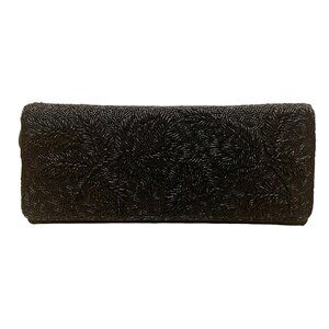 Vintage 50"s Bonnies Women’s Black Beaded Floral Handmade Clutch Evening Bag